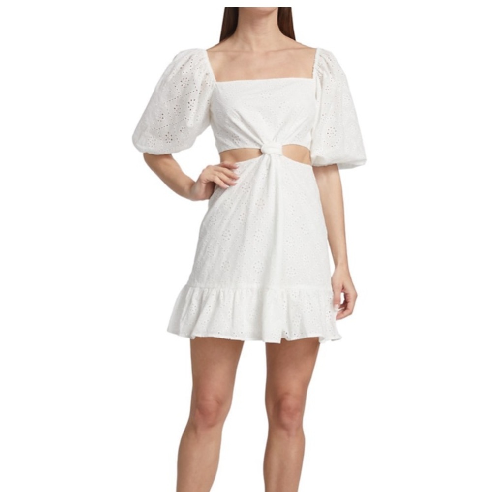 Wayf Knotted Cutout Eyelet Cotton Minidress size large